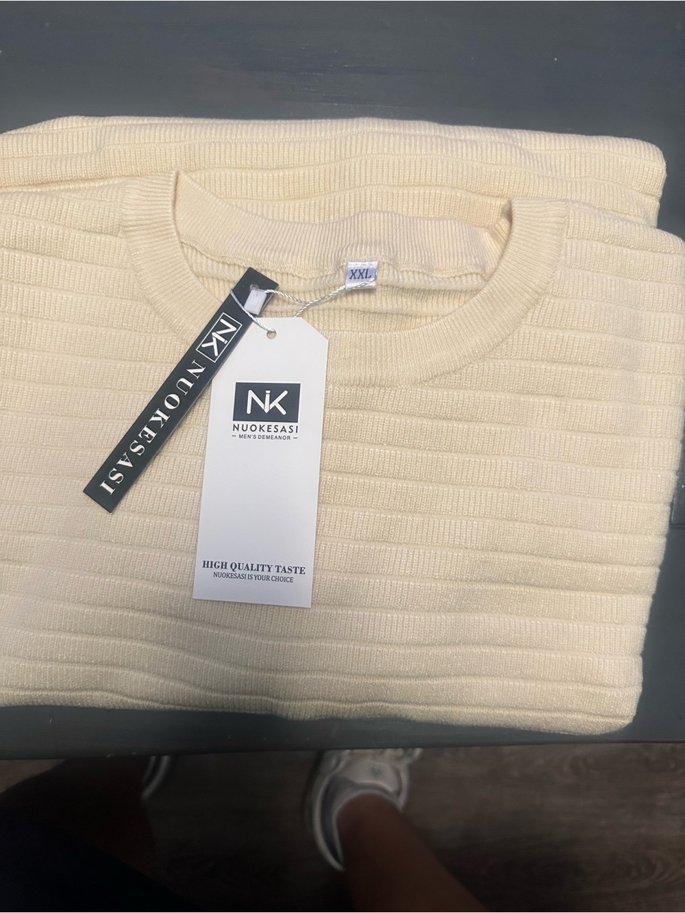 Men's Cream Ribbed Crewneck Sweater